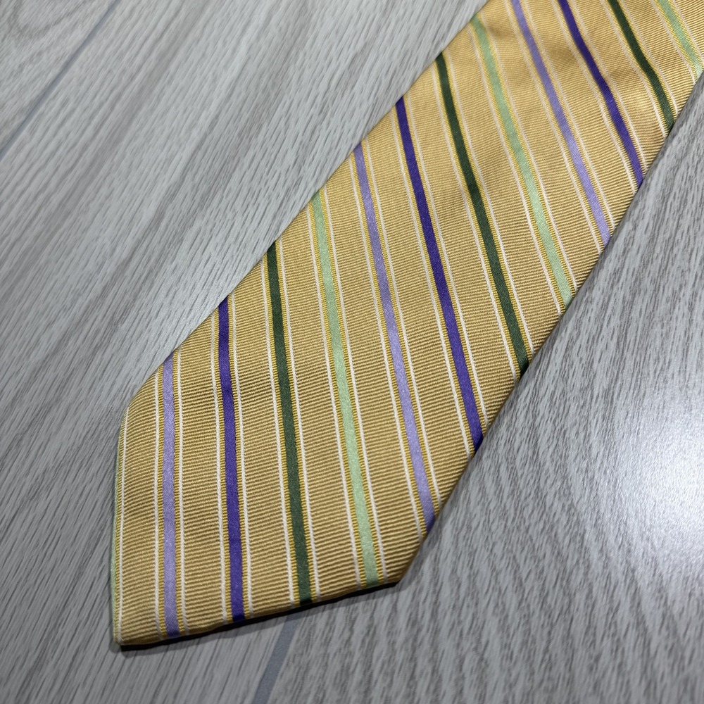 Brooks Brothers Tie Mens One Size Gold 100% Silk Pointed Striped Woven USA